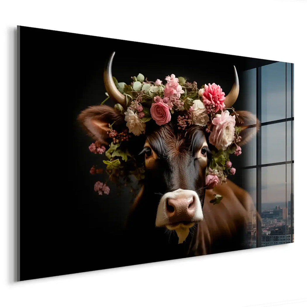 Kuh liebt Blumen Acrylglas Bild INGALERIE