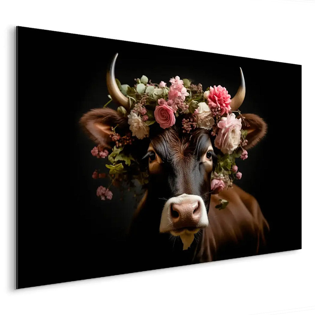Kuh liebt Blumen AluDibond Bild INGALERIE