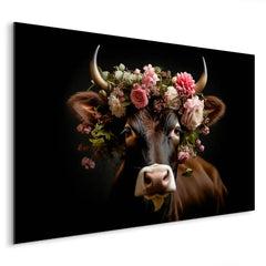 Kuh liebt Blumen Alu Dibond Bild