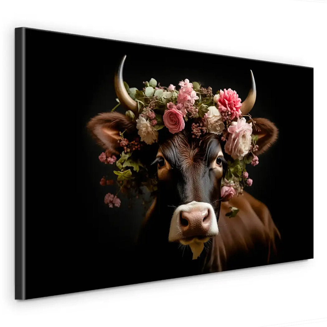 Kuh liebt Blumen Leinwand Bild INGALERIE