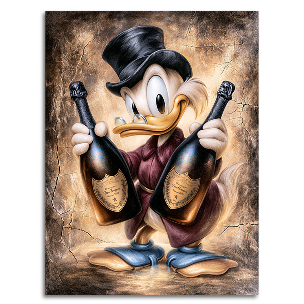 Dagobert Duck Champagner Art Leinwand Bild