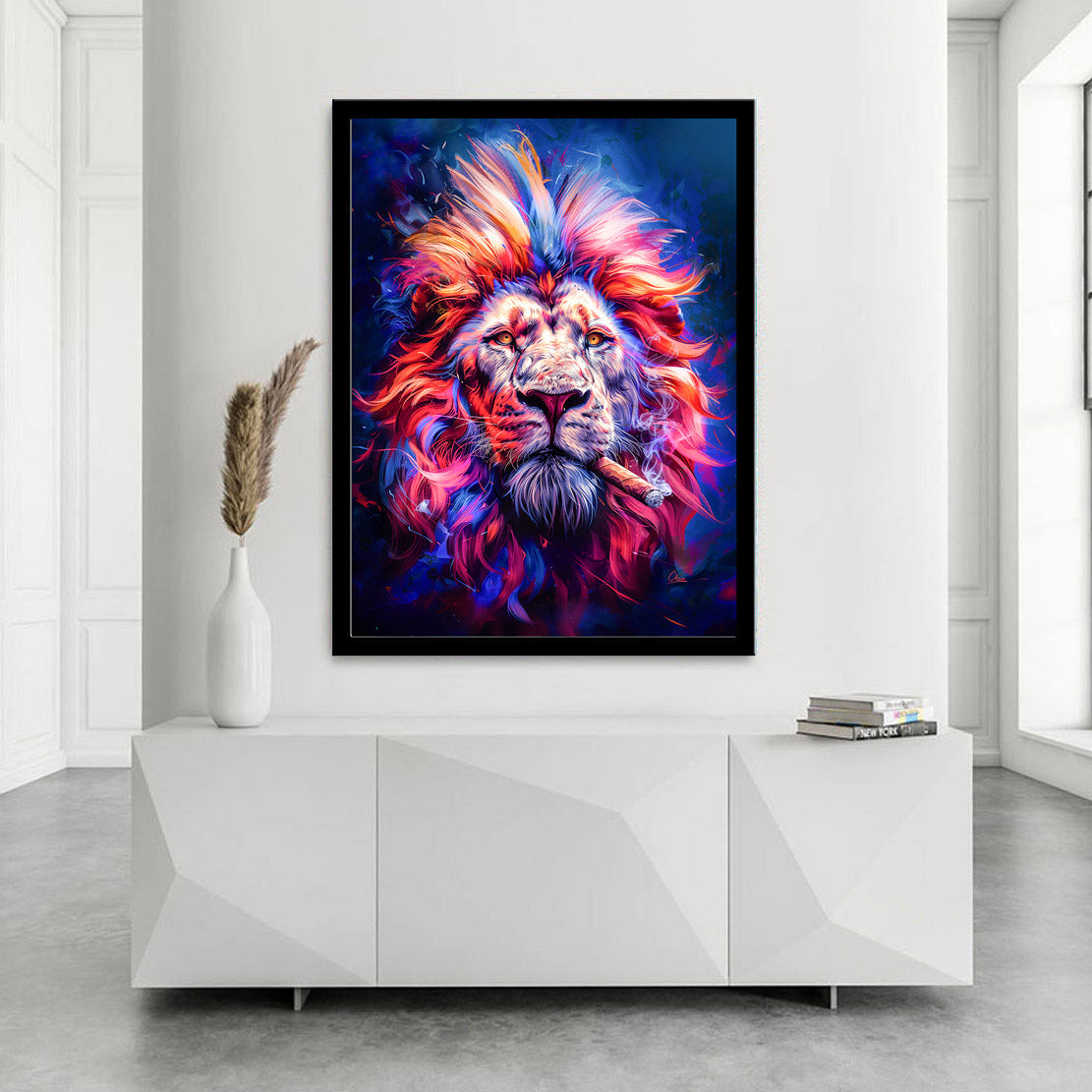 Smoking Lion Wandbild | Unikat INGALERIE