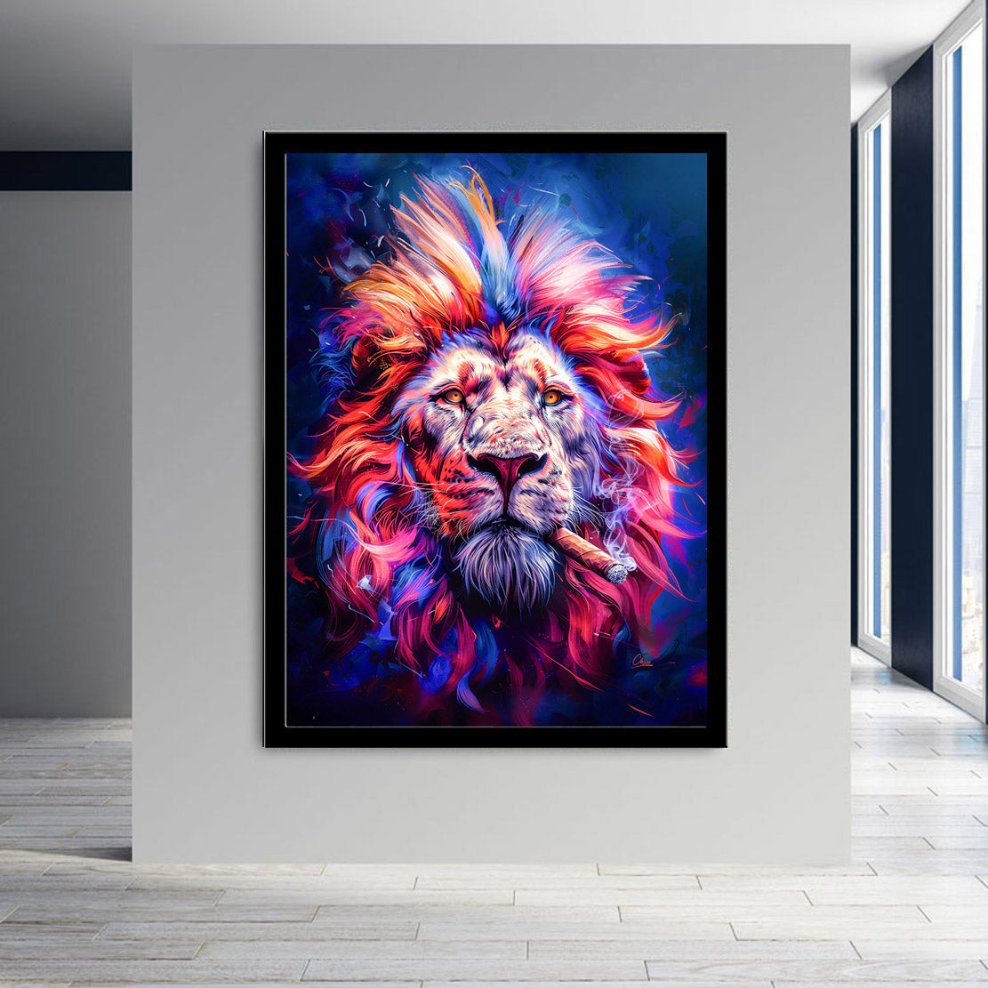 Smoking Lion Wandbild | Unikat INGALERIE