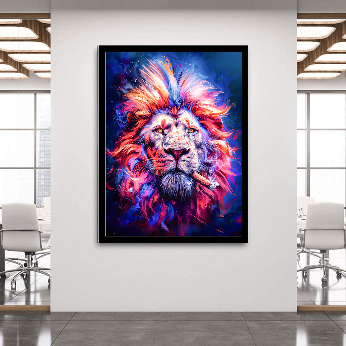 Smoking Lion Wandbild | Unikat INGALERIE