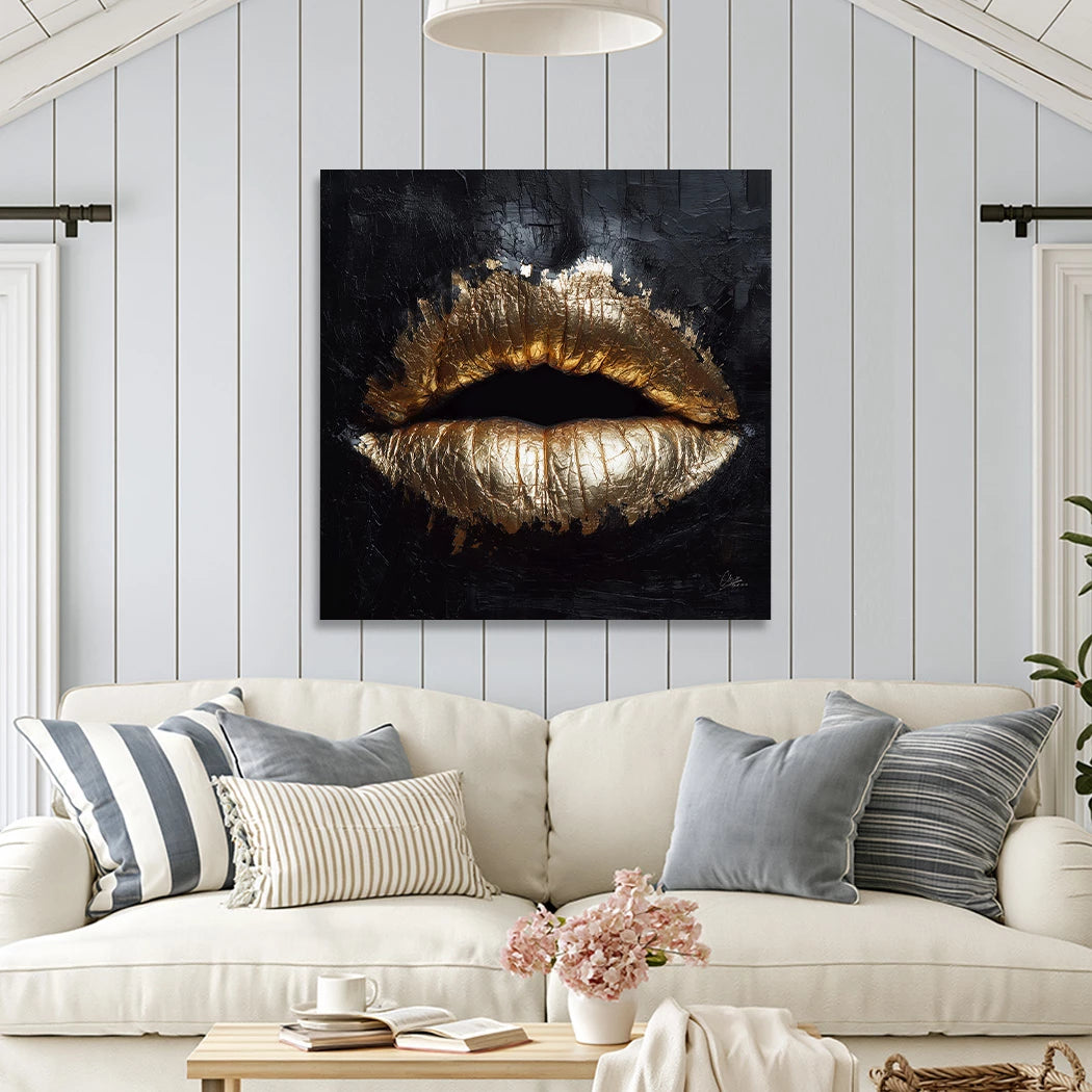 Goldene Lippen Leinwand Bild