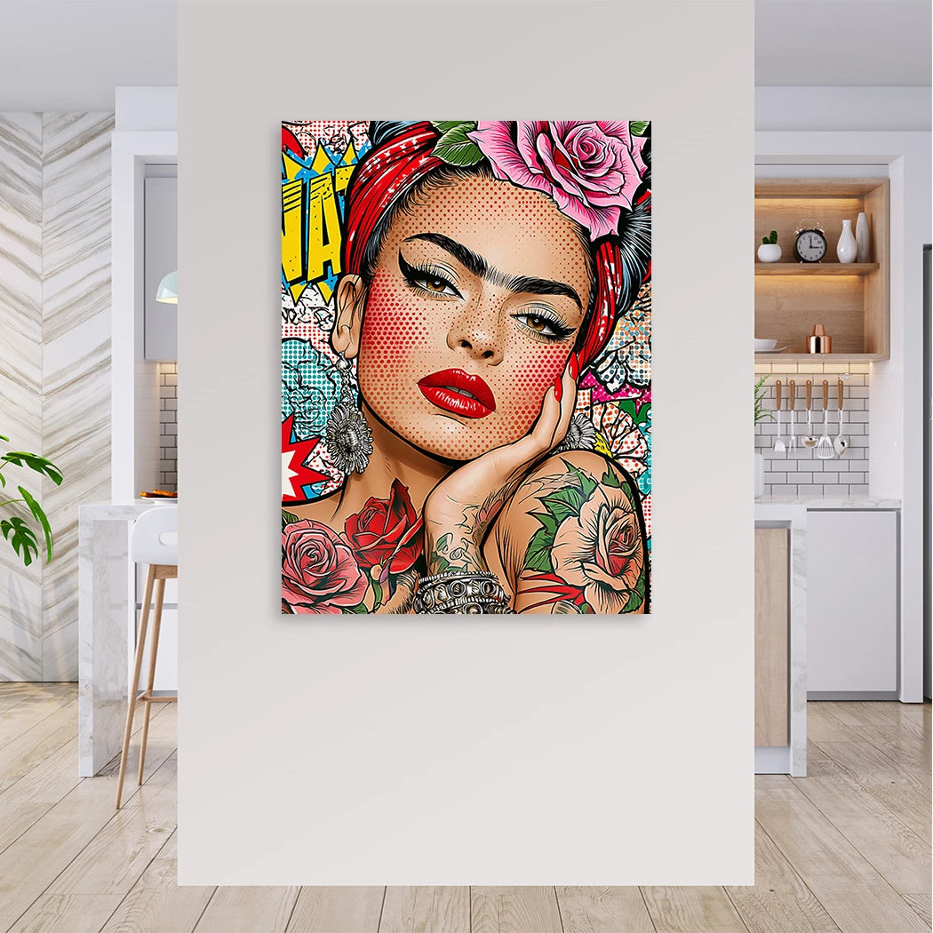 Frida Kahlo Rose Pop Art Leinwand Bild