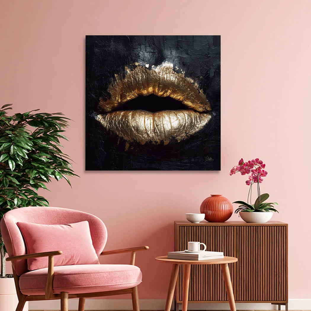 Goldene Lippen Leinwand Bild