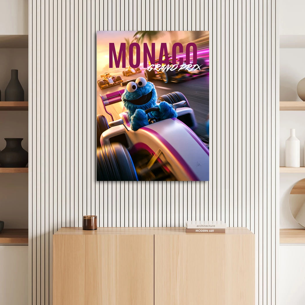 Krümelmonster Grand Prix Aluminiumbild gebürstet