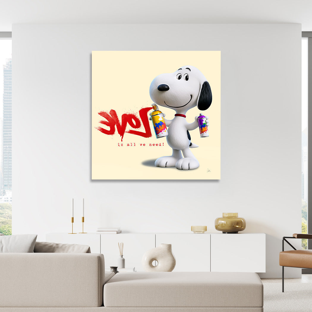 Snoopy Spray Love Acrylglasbild