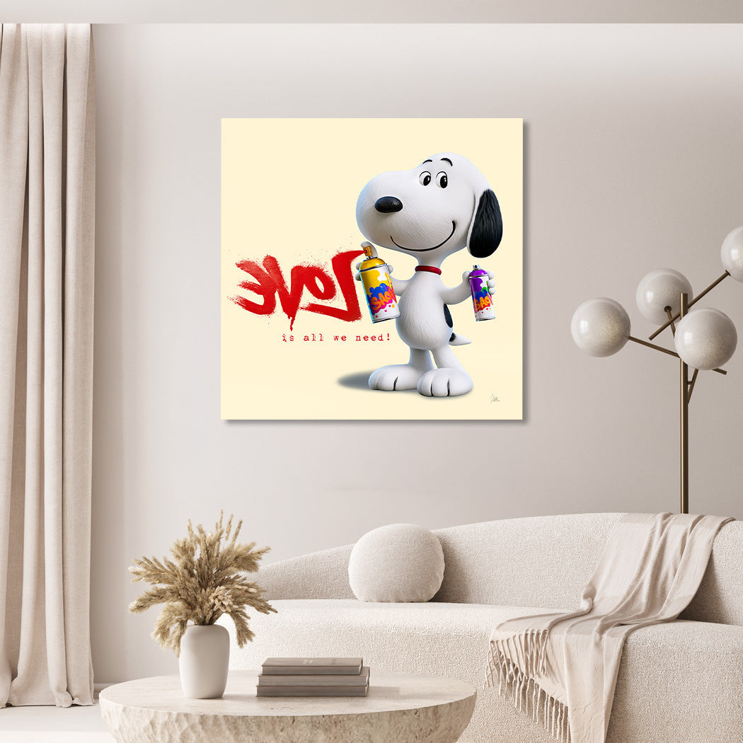Snoopy Spray Love Alu Dibond Bild