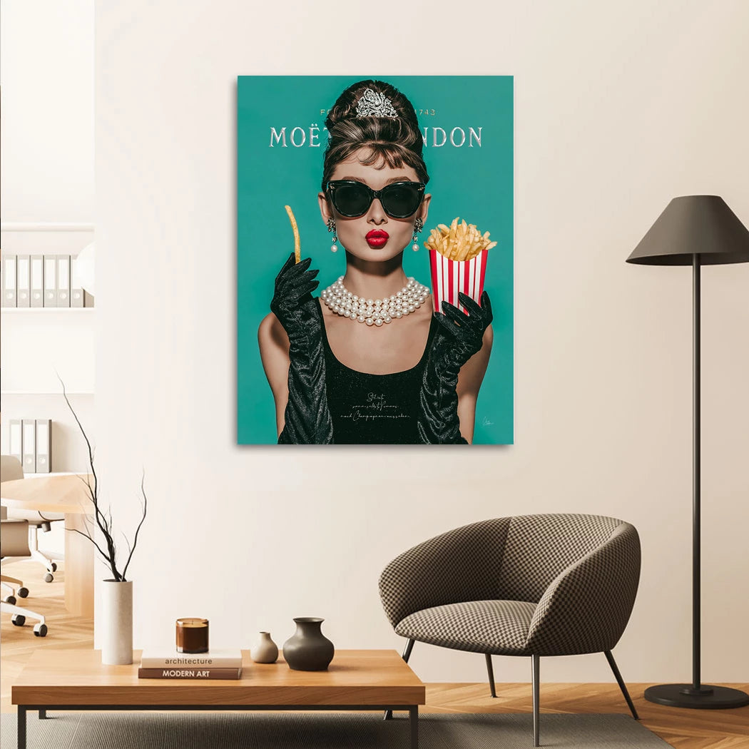 Audrey Hepburn Pommes Alu Dibond Wandbild
