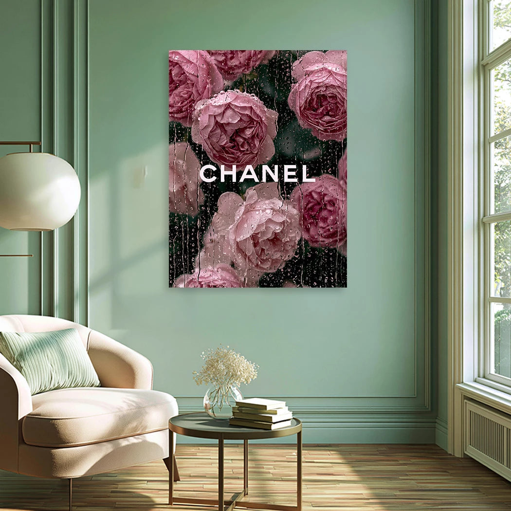 Chanel Rosenregen Alu Dibond Wandbild