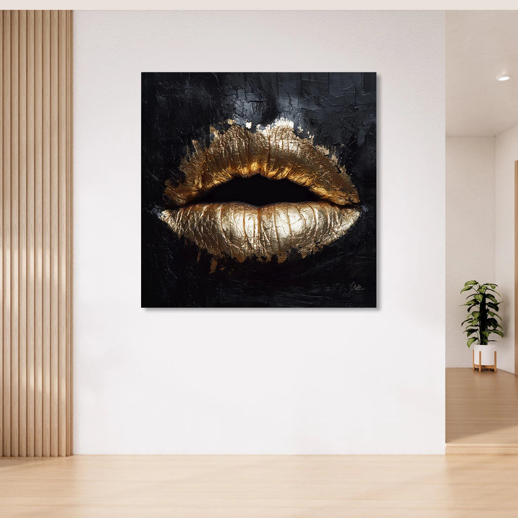 Goldene Lippen Acrylglasbild