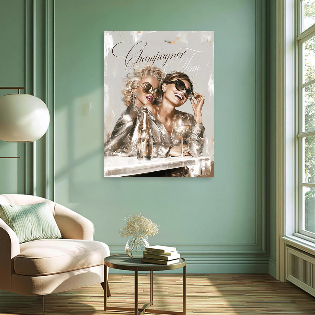 Audrey Hepburn und Marilyn Monroe Champus Alu Dibond Wandbild