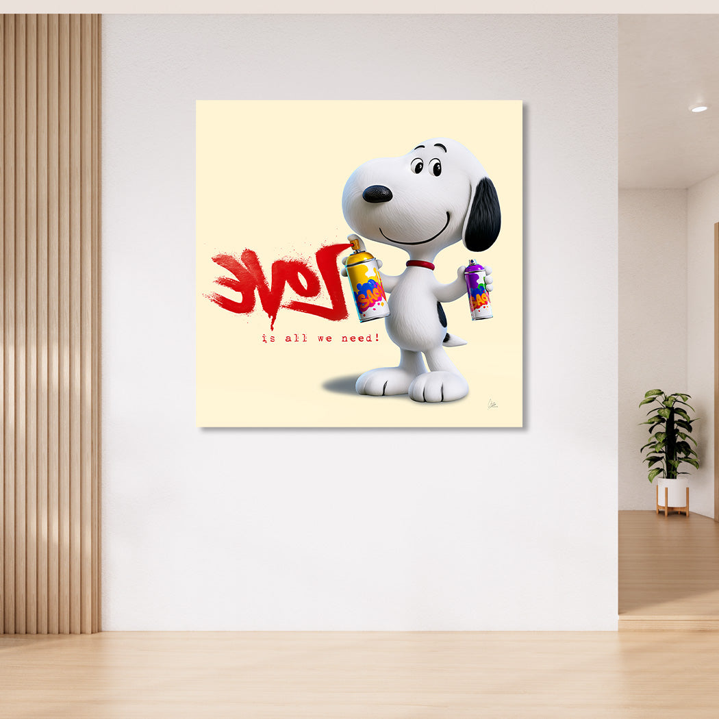 Snoopy Spray Love Acrylglasbild