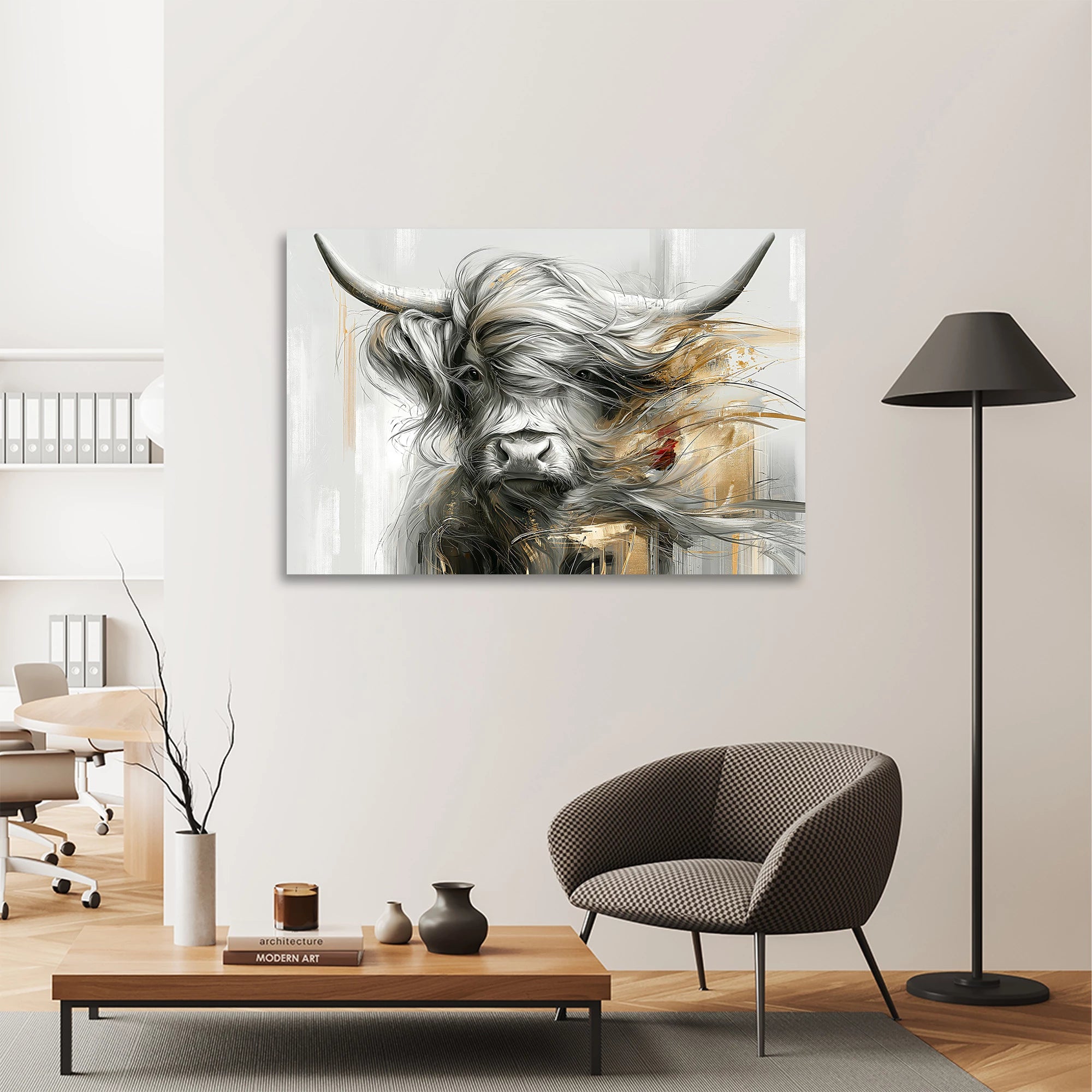 Highland Rind Gold Acrylglasbild
