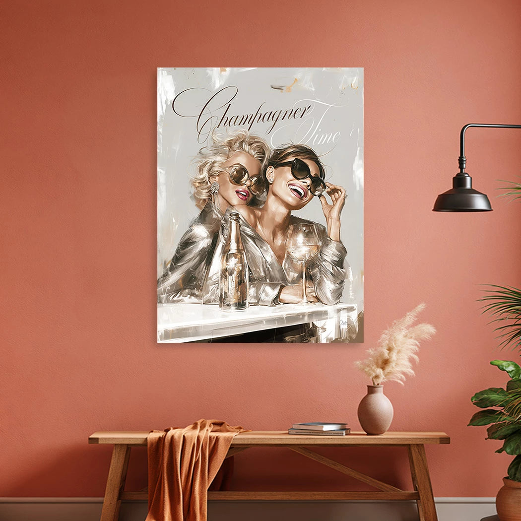 Audrey Hepburn und Marilyn Monroe Champus Alu Dibond Wandbild