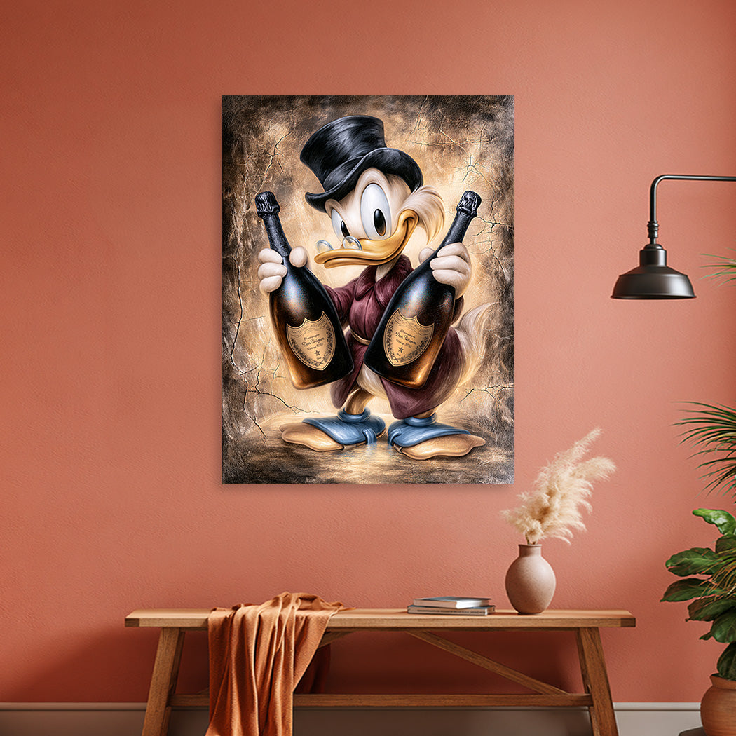 Dagobert Duck Champagner Art Alu Dibond Wandbild