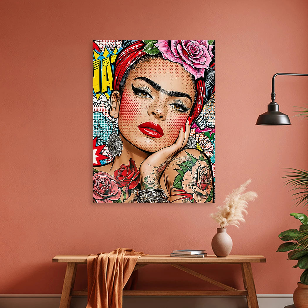 Frida Kahlo Rose Pop Art Alu Dibond Wandbild