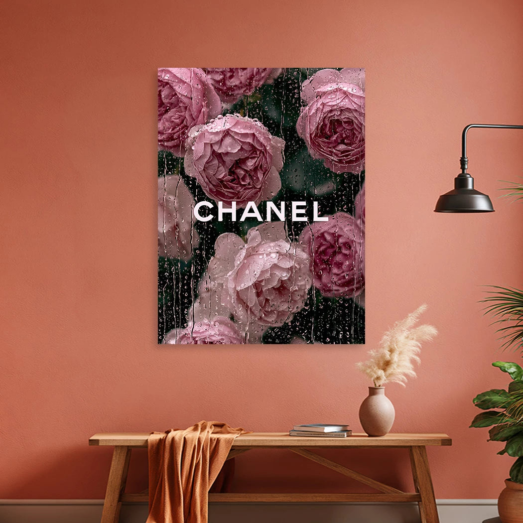 Chanel Rosenregen Alu Dibond Wandbild
