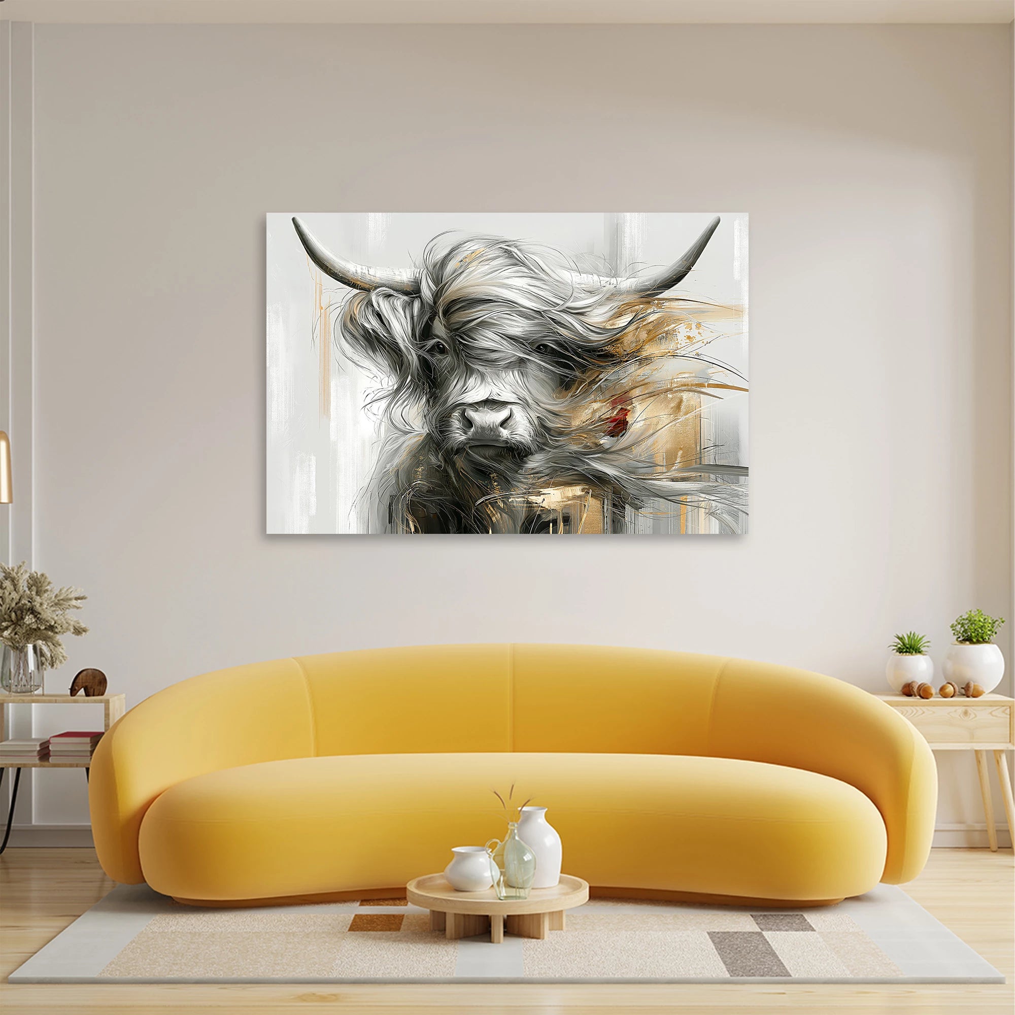 Highland Rind Gold AluDibond Wandbild