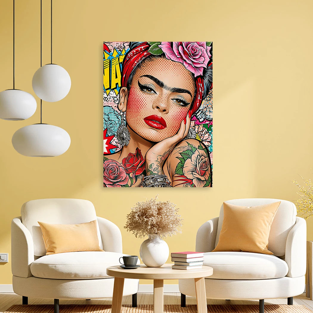 Frida Kahlo Rose Pop Art Alu Dibond Wandbild