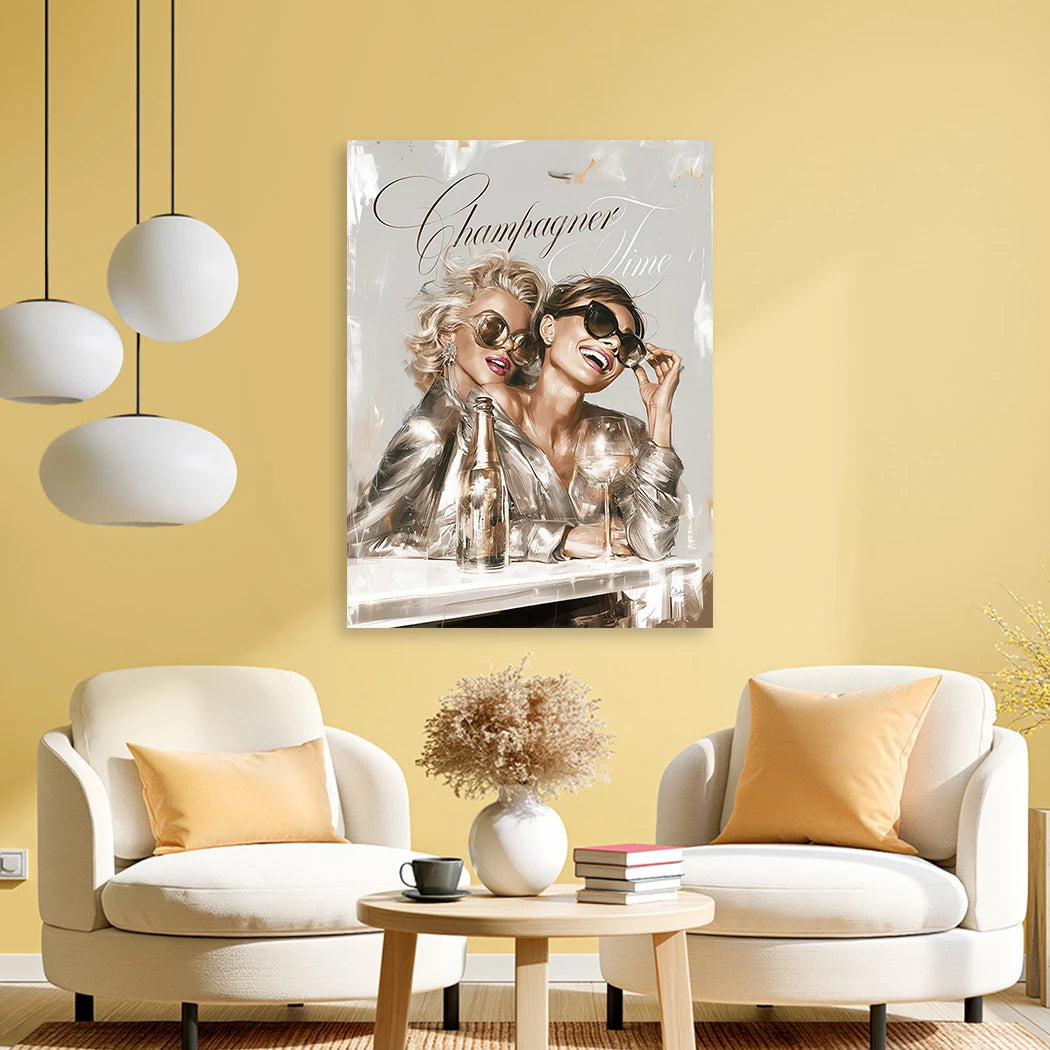 Audrey Hepburn und Marilyn Monroe Champus Alu Dibond Wandbild