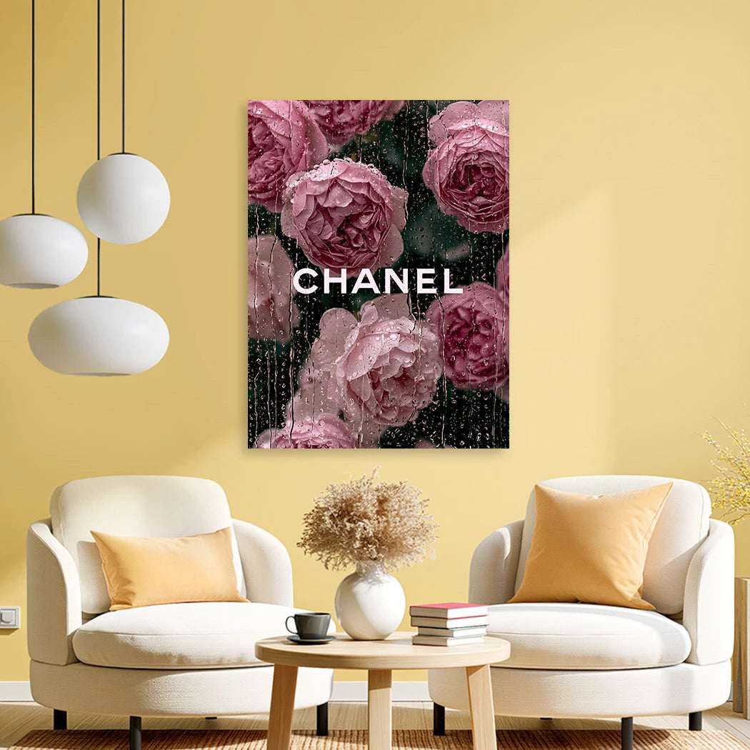 Chanel Rosenregen Alu Dibond Wandbild