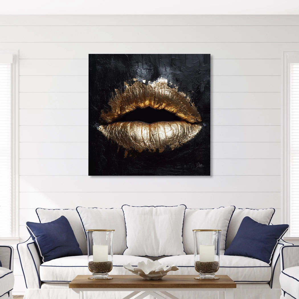 Goldene Lippen Alu Dibond Wandbild