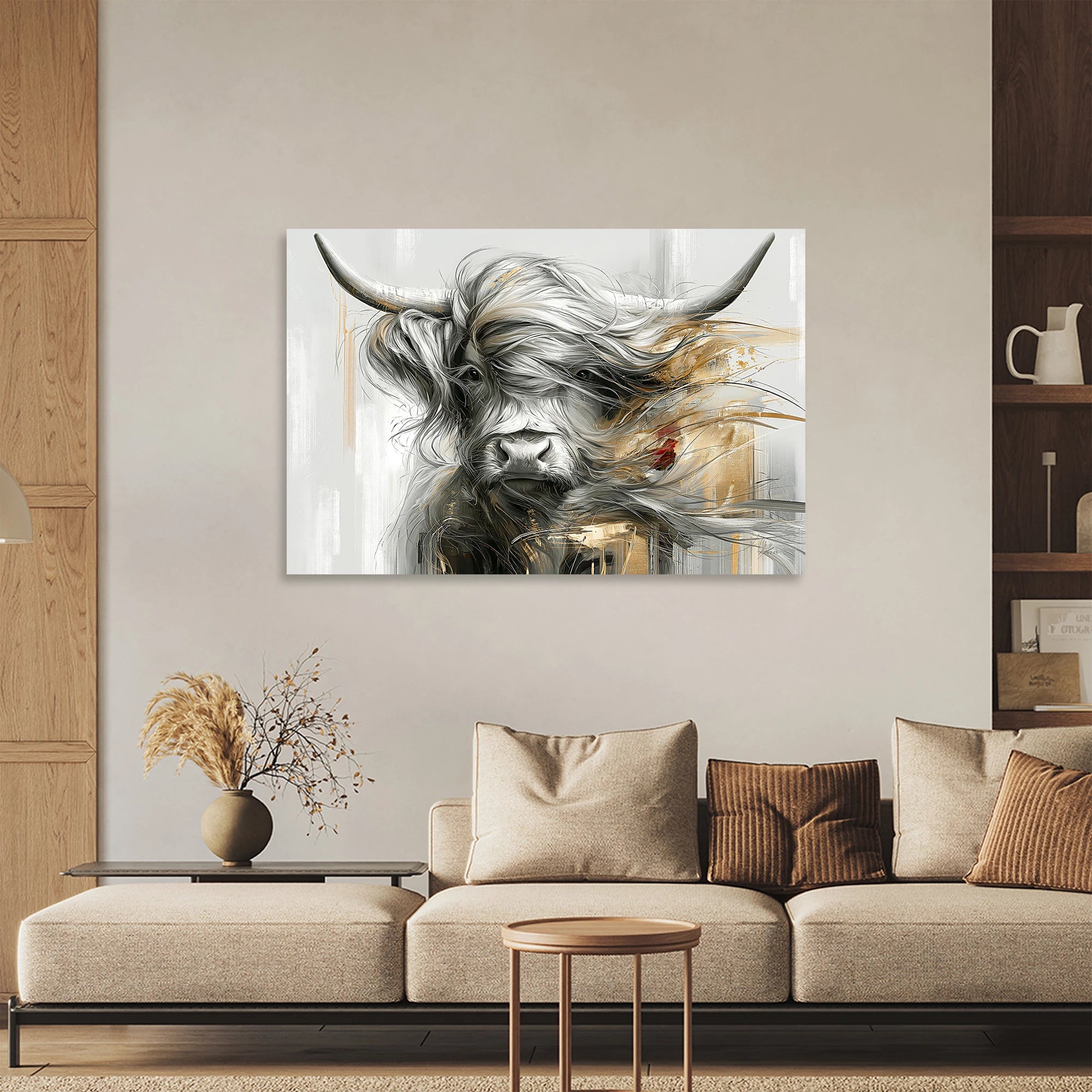 Highland Rind Gold Leinwand Bild