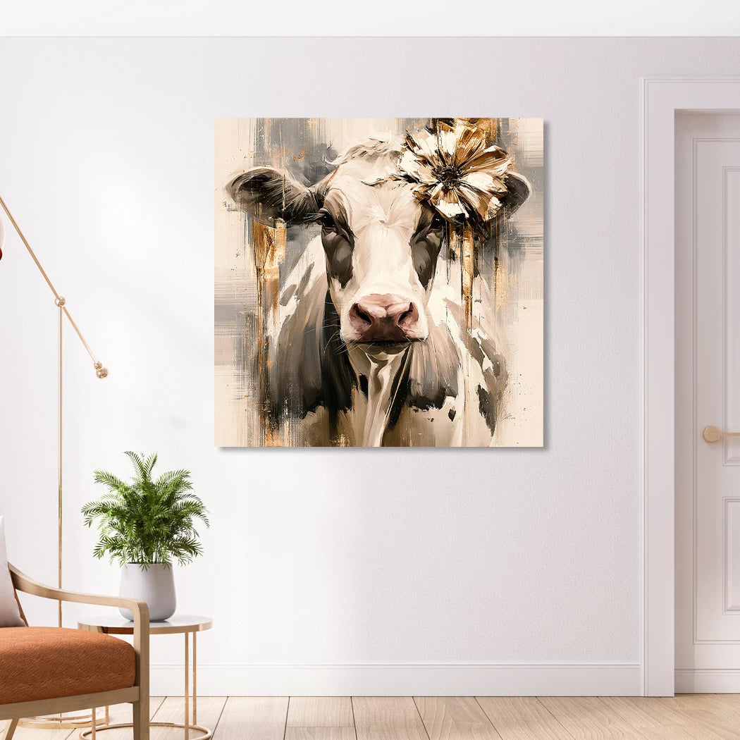 Goldblüten Kuh Alu Dibond Wandbild