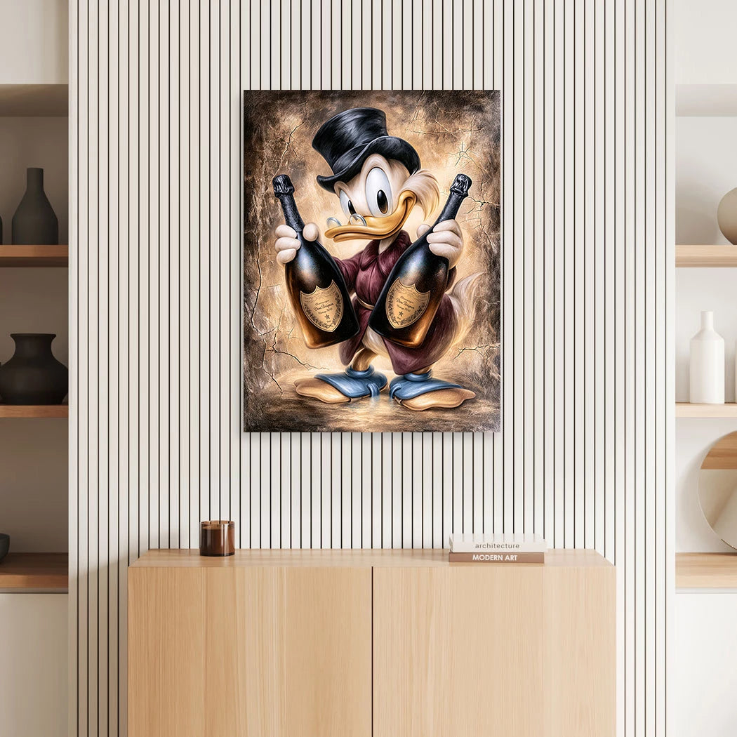 Dagobert Duck Champagner Art Aluminiumbild gebürstet