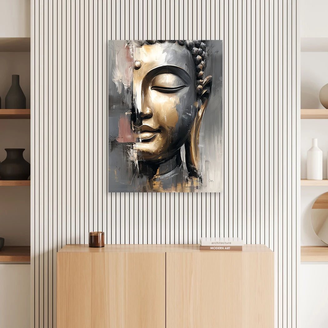 Buddha Gold Aluminiumbild gebürstet