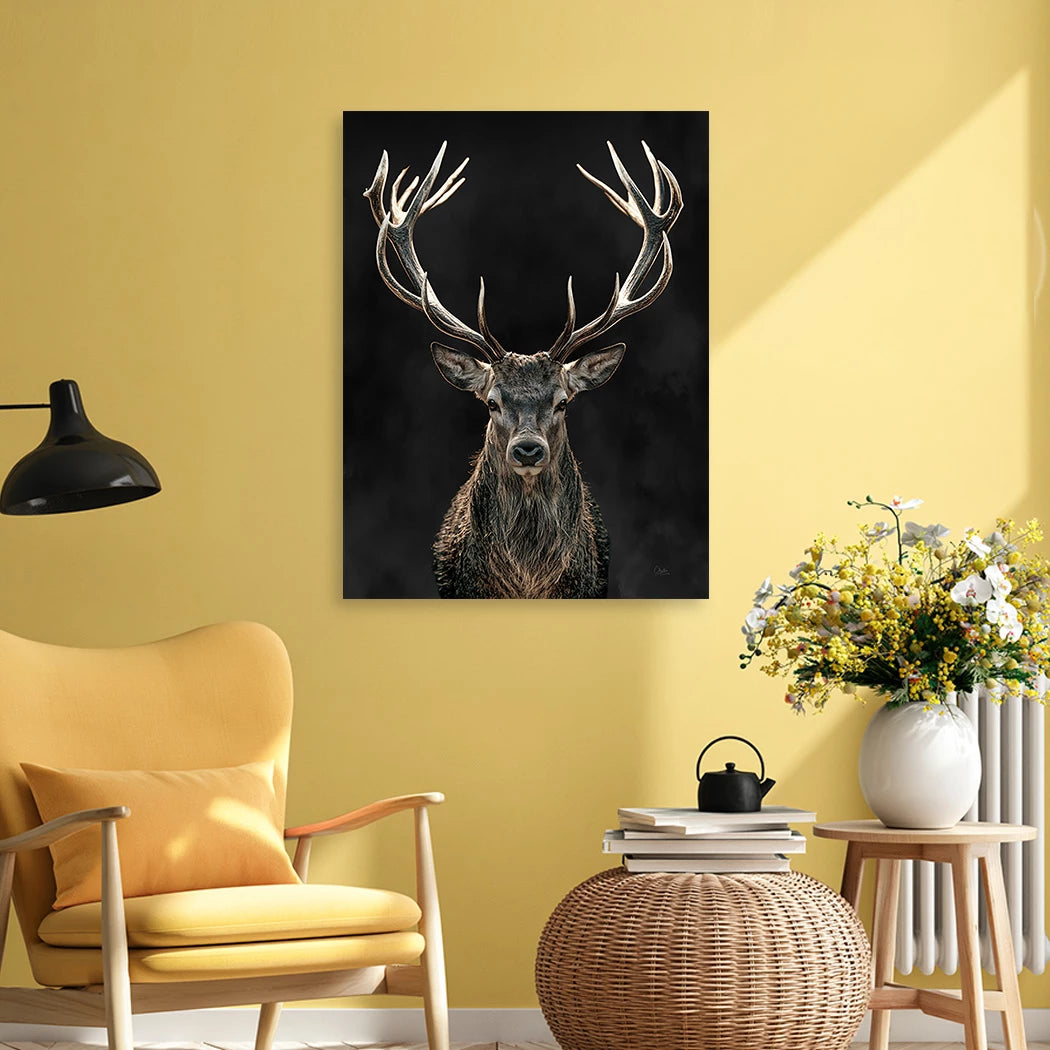 Hirsch Black Art Aluminiumbild gebürstet
