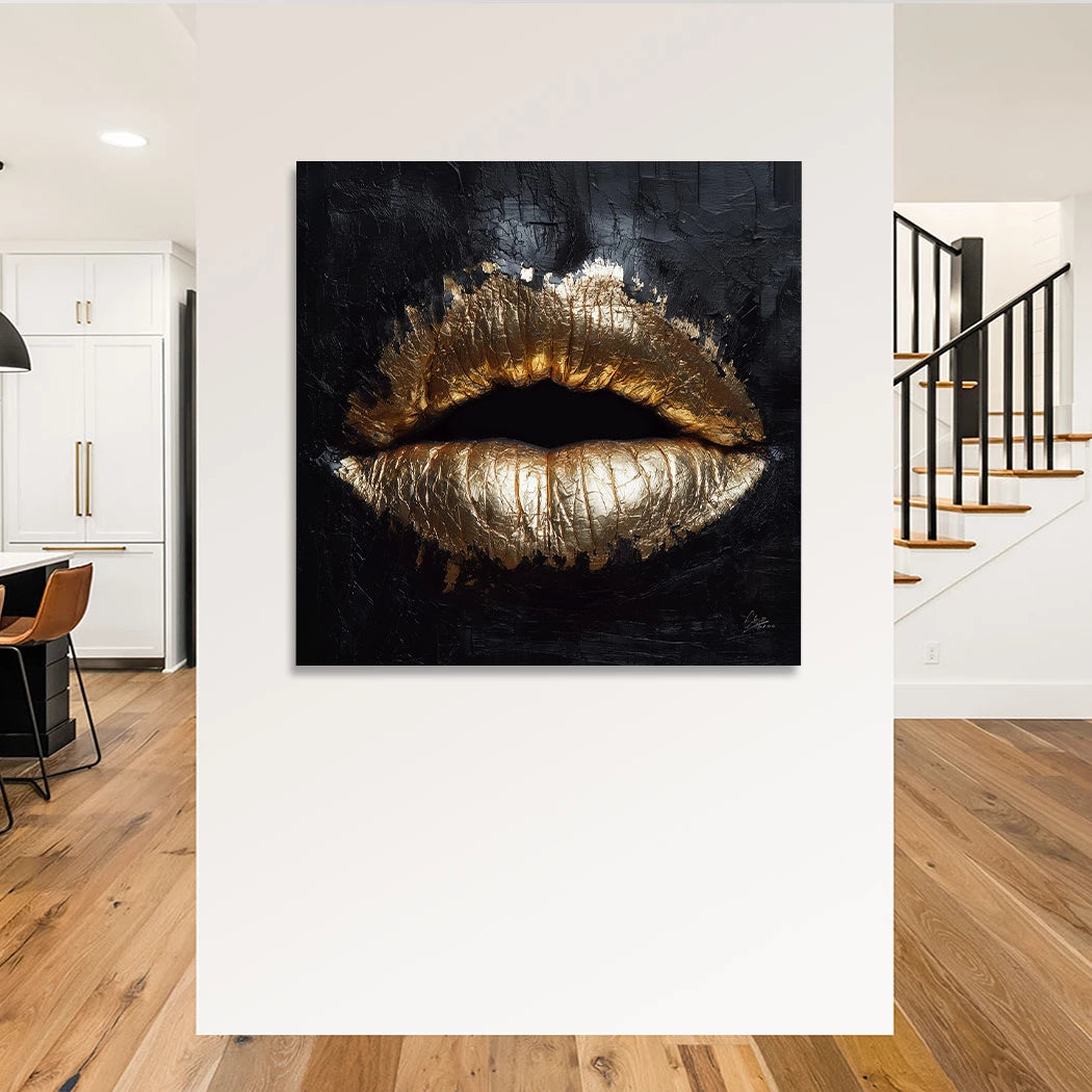 Goldene Lippen Aluminiumbild gebürstet