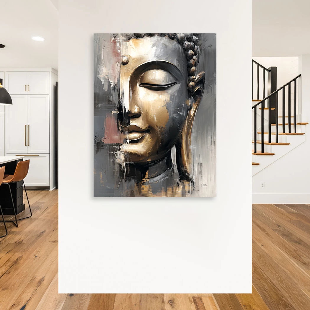 Buddha Gold Aluminiumbild gebürstet
