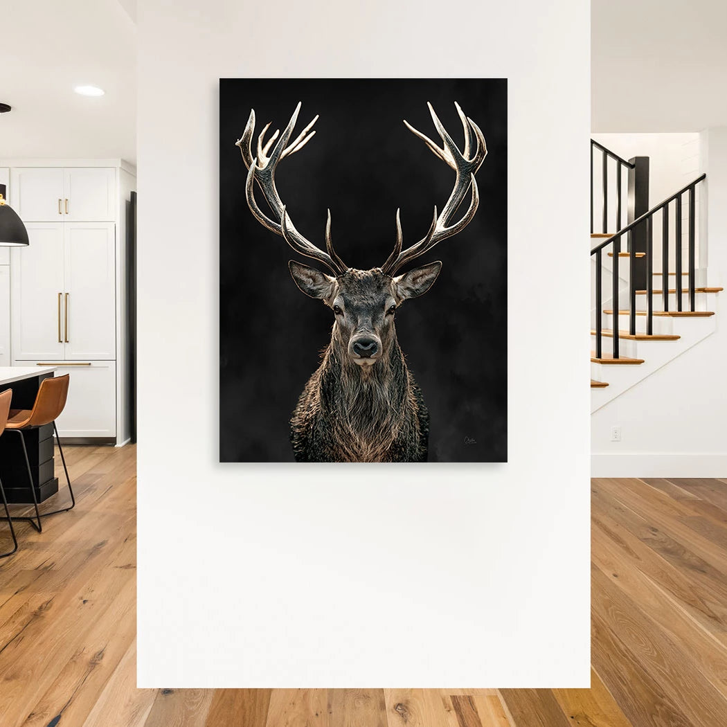 Hirsch Black Art Aluminiumbild gebürstet