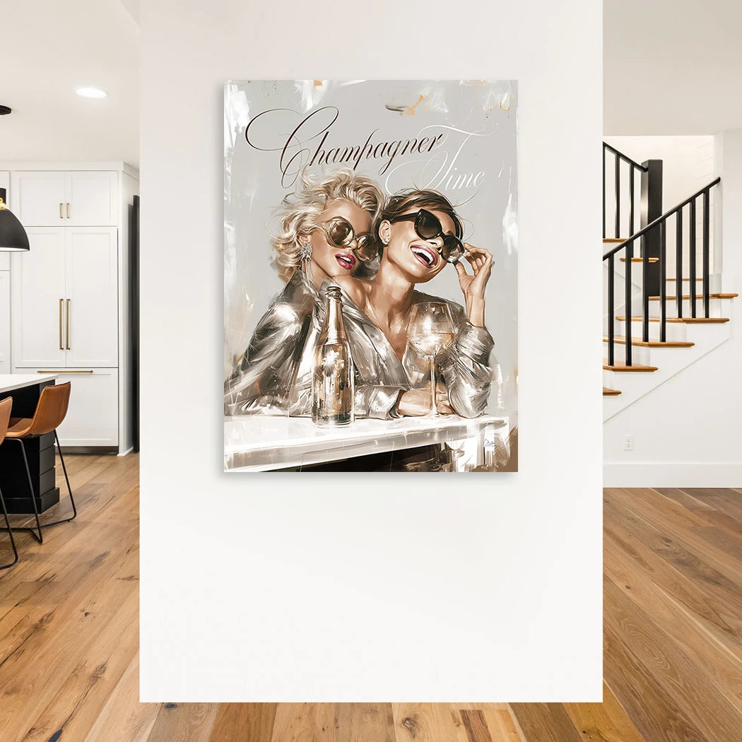 Audrey Hepburn und Marilyn Monroe Champus Aluminiumbild gebürstet