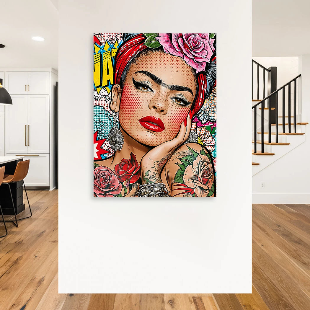 Frida Kahlo Rose Pop Art Aluminiumbild gebürstet
