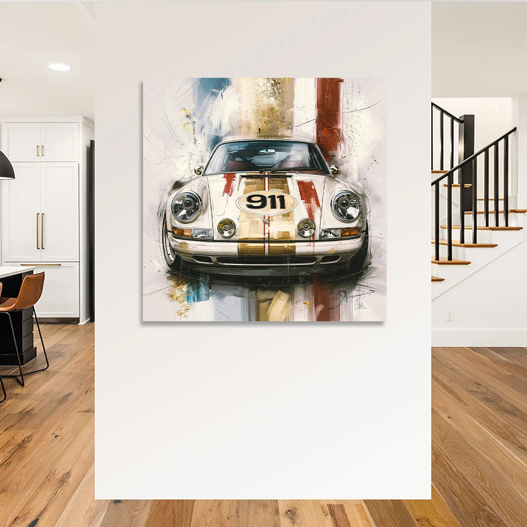 Porsche 911 Racing Aluminiumbild gebürstet