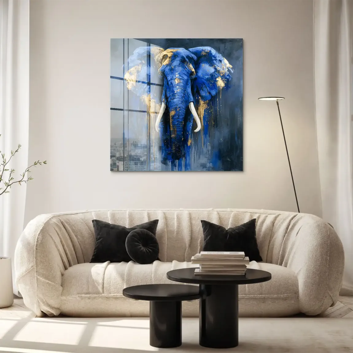 Blauer Elefant Abstrakt Acrylglasbild