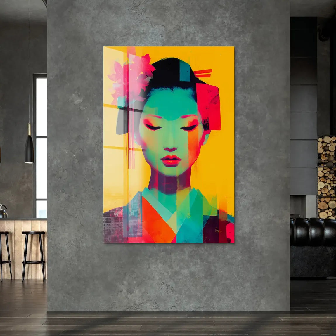 Geisha Neon Pop Acrylglas Bild