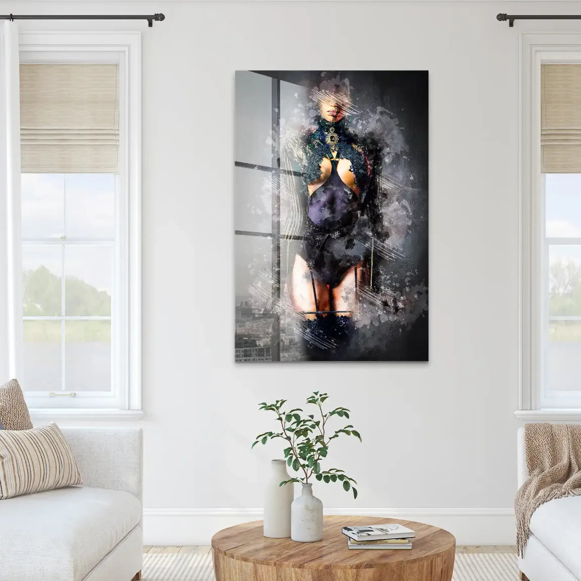 Stille Rebellion in schwarzer Spitze Acrylglas Bild INGALERIE