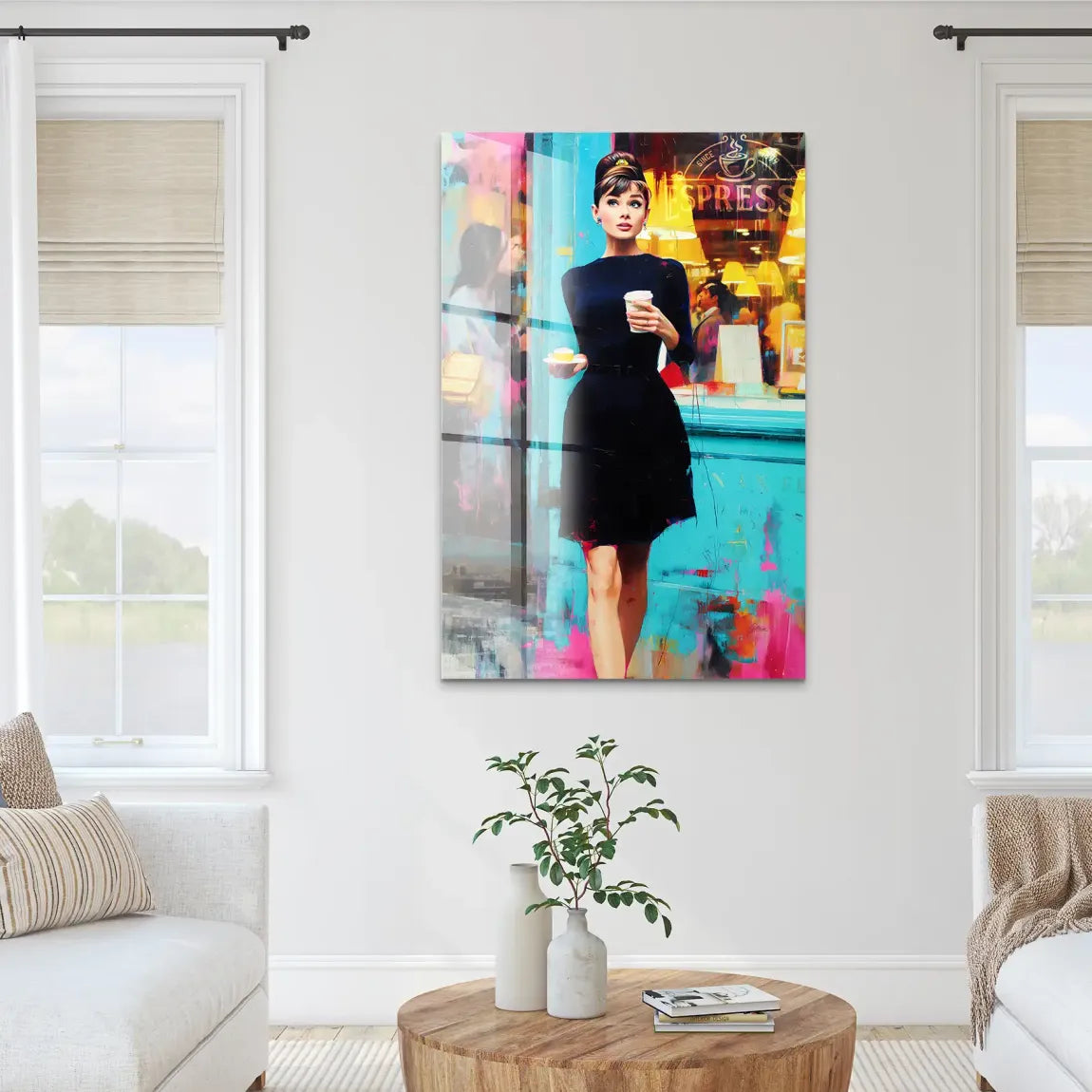Audrey Hepburn Frühstück mit Stil Acrylglas Bild INGALERIE