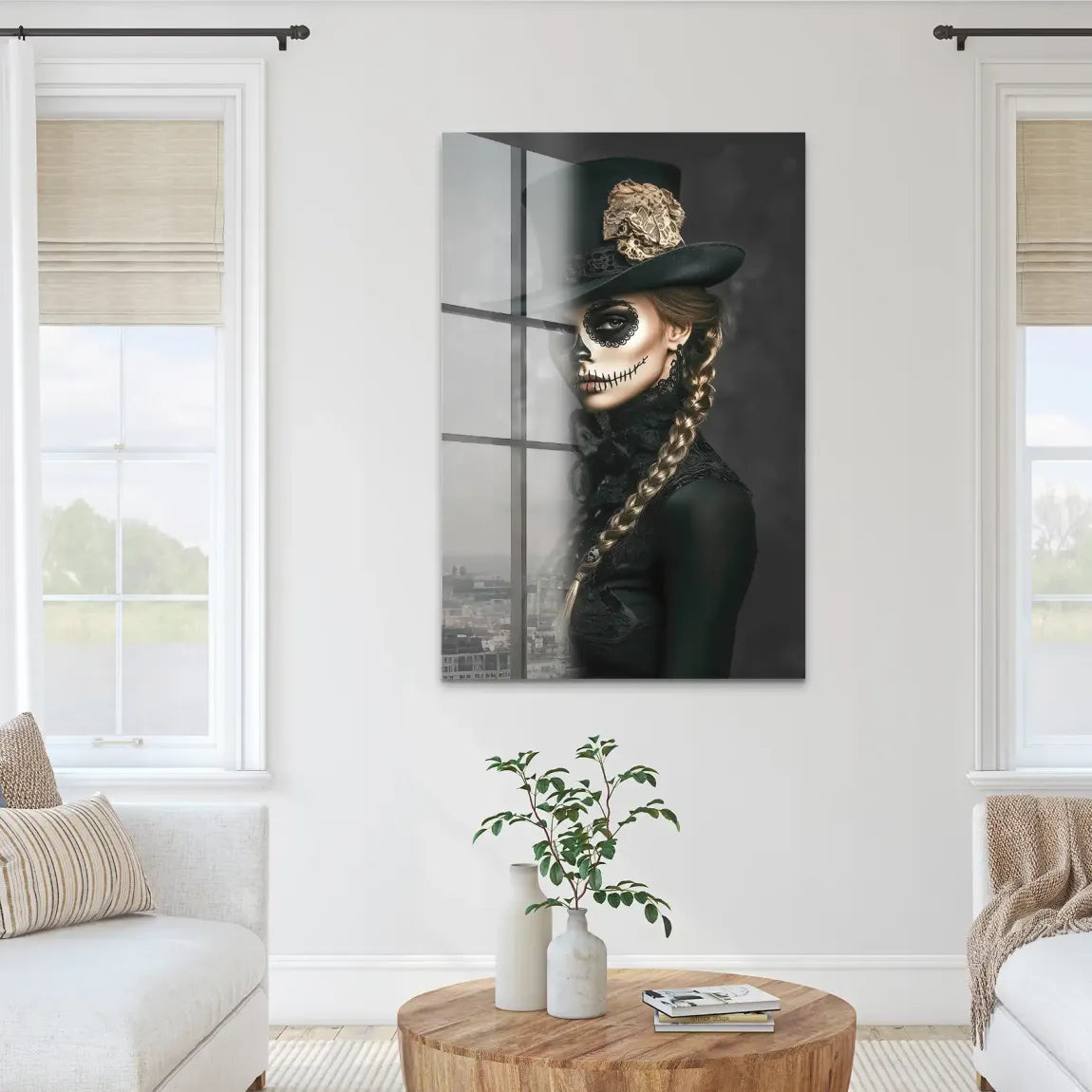 Geheimnisvolle Schönheit im Catrina Look Acrylglas Bild INGALERIE