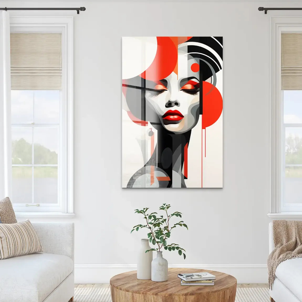 Rote Eleganz trifft urbane Stille Acrylglas Bild INGALERIE