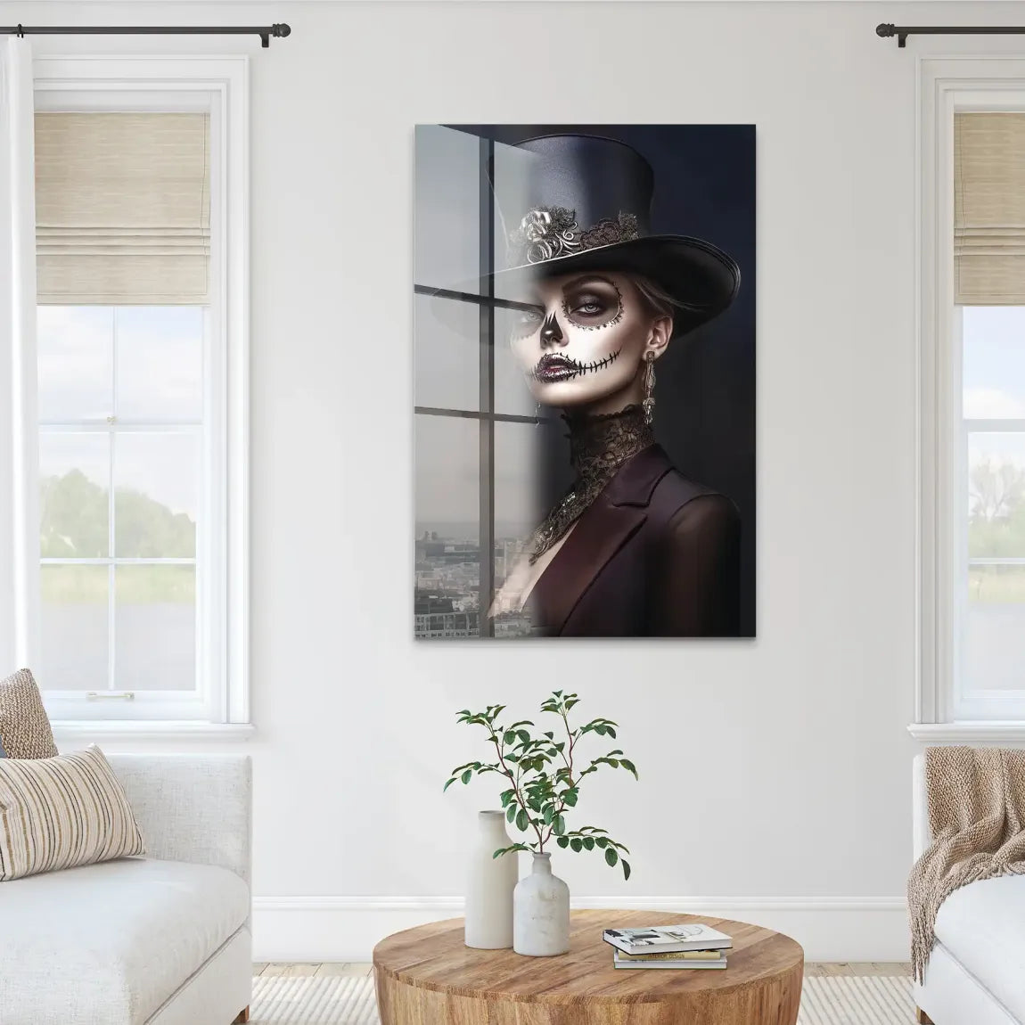Elegante Lady mit Totenkopf-Make-up Acrylglas Bild INGALERIE