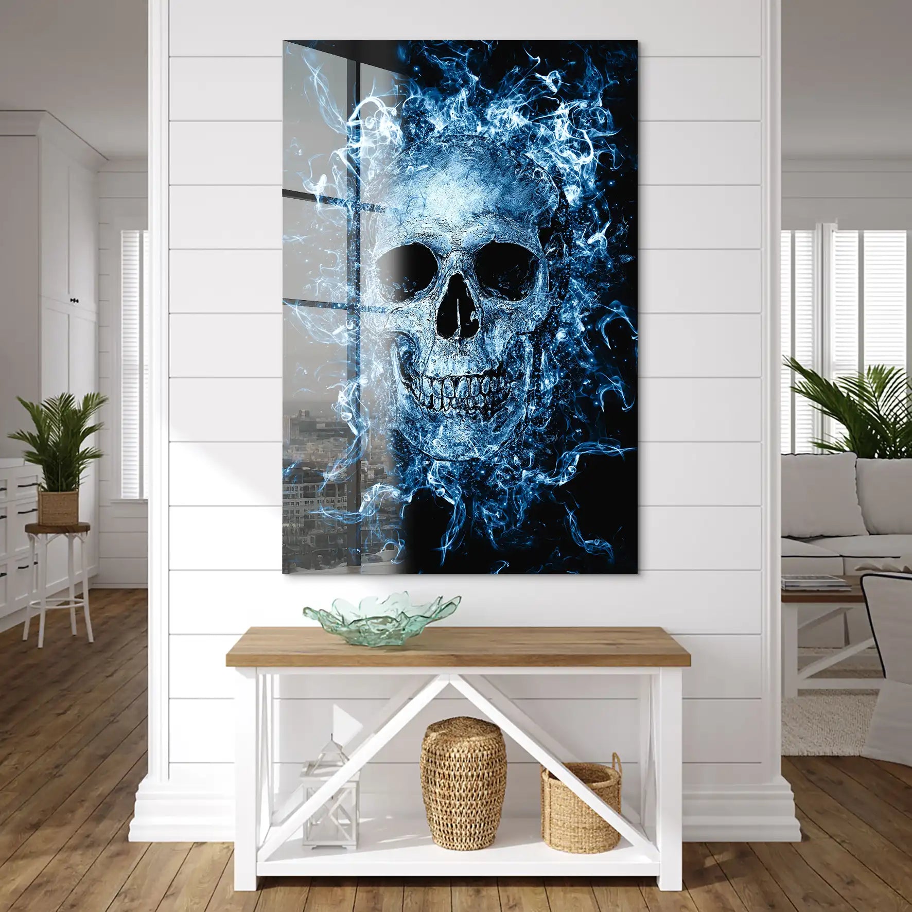 Totenkopf Abstrakt Blau Acrylglas Bild INGALERIE