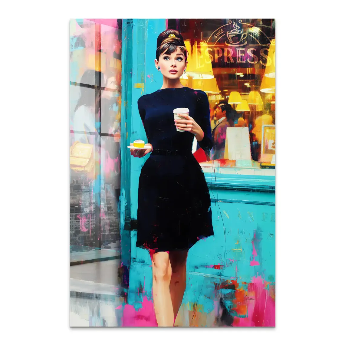 Audrey Hepburn Frühstück mit Stil Acrylglas Bild INGALERIE