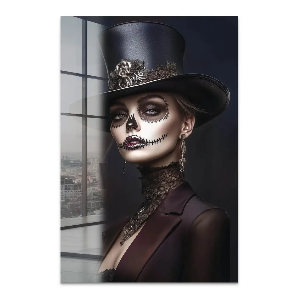 Elegante Lady mit Totenkopf-Make-up Acrylglas Bild INGALERIE